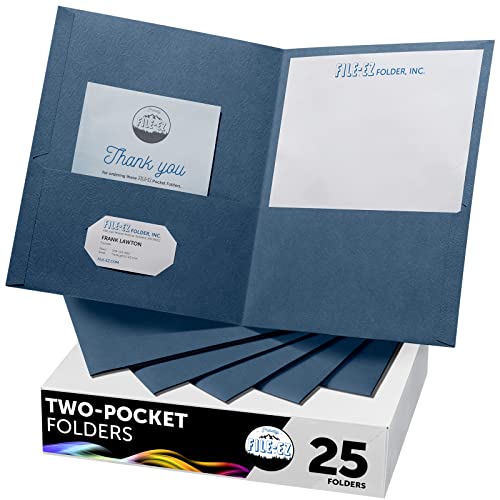 Minimalist FILE-EZ Two-Pocket Folders, Navy Dark Blue, 25-Pack, Textured Essentials