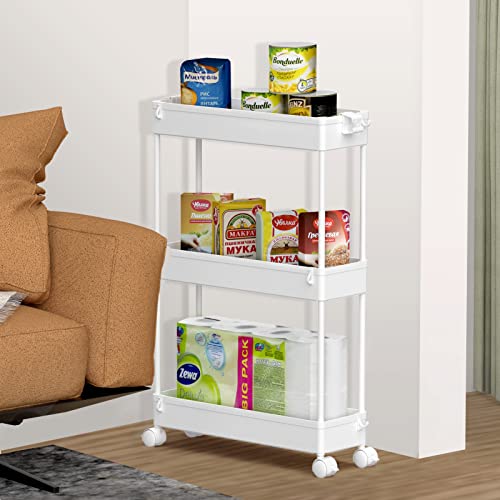 upgraded SPACELEAD Slim Storage Cart 3 Tier,Bathroom Organizer Rolling Utility, Kit