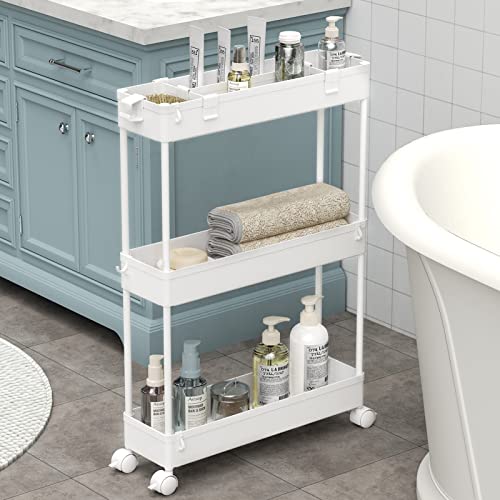 upgraded SPACELEAD Slim Storage Cart 3 Tier,Bathroom Organizer Rolling Utility, Kit