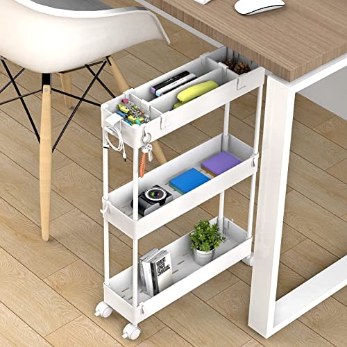 upgraded SPACELEAD Slim Storage Cart 3 Tier,Bathroom Organizer Rolling Utility, Kit