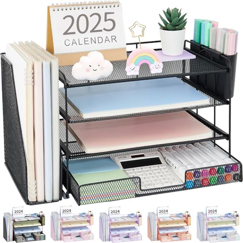 OPNICE Desk Organizer, 4-Tier Desktop File Organizer with Drawer and Essentials