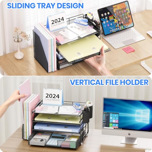 OPNICE Desk Organizer, 4-Tier Desktop File Organizer with Drawer and Essentials